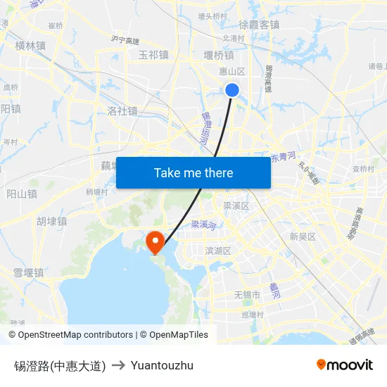 Xicheng Road (Zhonghui Avenue) to Yuantouzhu map
