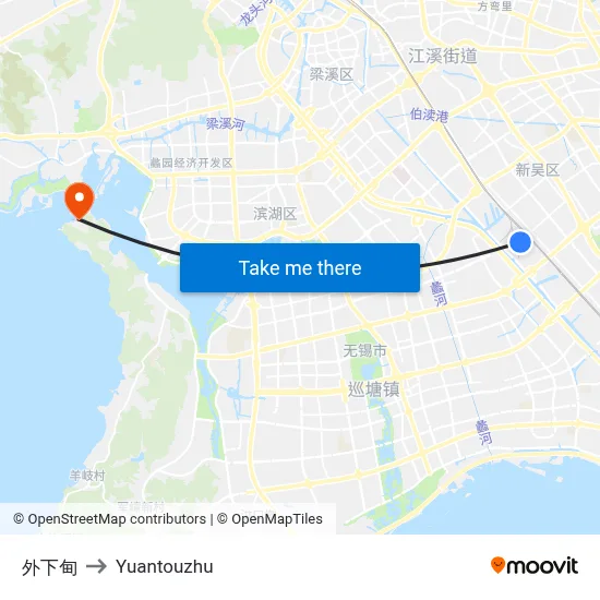 Waixiadian to Yuantouzhu map