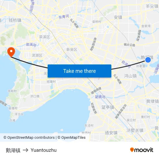 Ehu Town to Yuantouzhu map