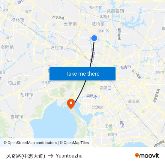 Fengqi Road (Zhonghui Avenue) to Yuantouzhu map