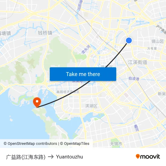 Guangyi Road (Jianghai East Road) to Yuantouzhu map