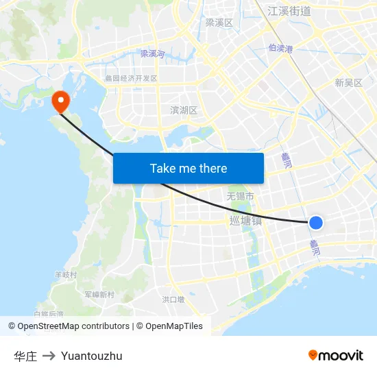 华庄 to Yuantouzhu map