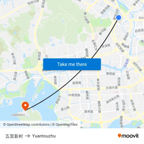 五里新村 to Yuantouzhu map