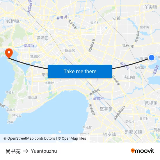 尚书苑 to Yuantouzhu map