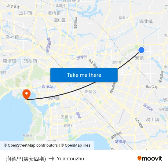 润德里(鑫安四期) to Yuantouzhu map