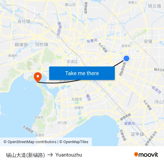 Xishan Avenue (Xinxi Road) to Yuantouzhu map