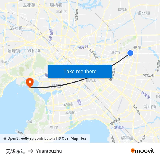 无锡东站 to Yuantouzhu map