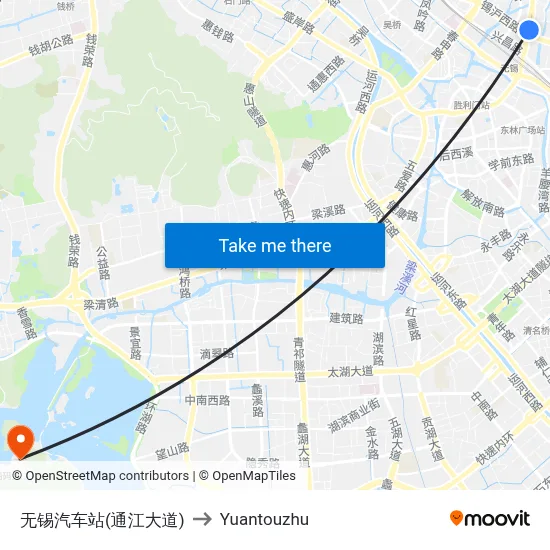 无锡汽车站(通江大道) to Yuantouzhu map