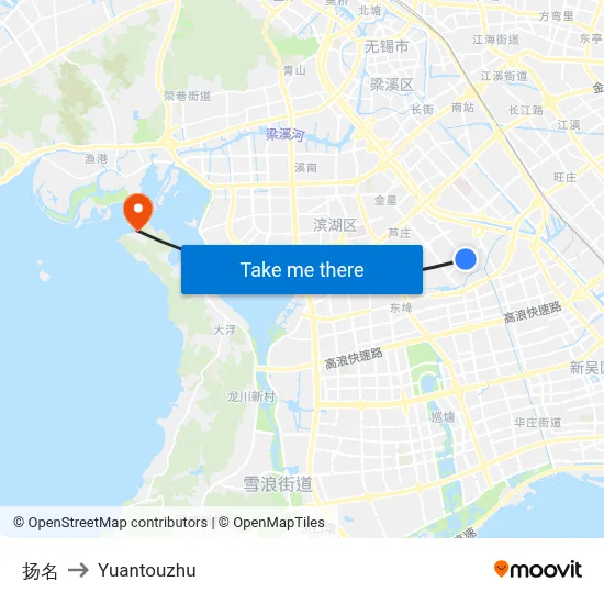Yangming to Yuantouzhu map