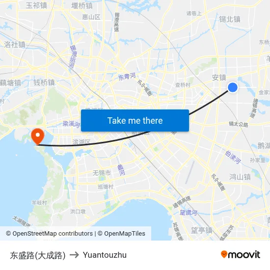 Dongsheng Road (Dacheng Road) to Yuantouzhu map