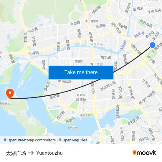 Taihu Square to Yuantouzhu map