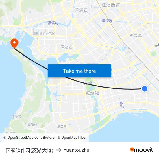 National Software Park (Linghu Avenue) to Yuantouzhu map