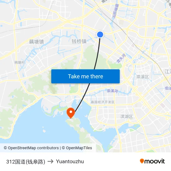 312 National Road (Qiangang Road) to Yuantouzhu map