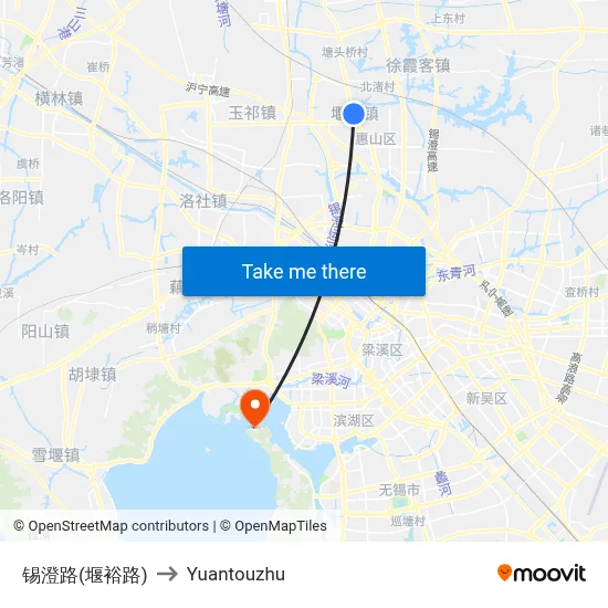 Xiceng Road (Yanyu Road) to Yuantouzhu map