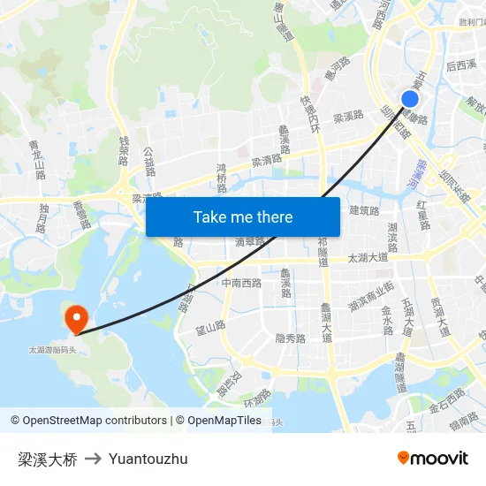 Liangxi Bridge to Yuantouzhu map