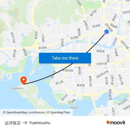 运河饭店 to Yuantouzhu map