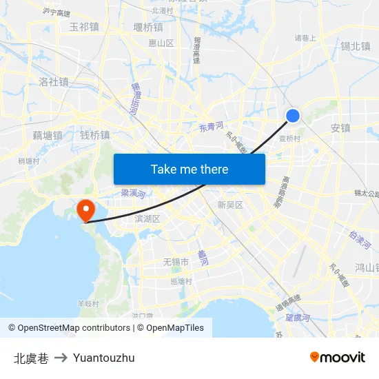 North Yu Lane to Yuantouzhu map
