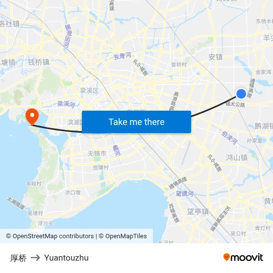 厚桥 to Yuantouzhu map