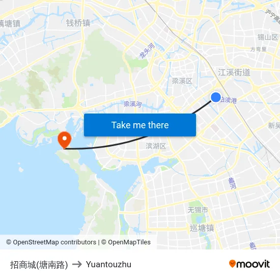 Merchants City (Tangnan Road) to Yuantouzhu map