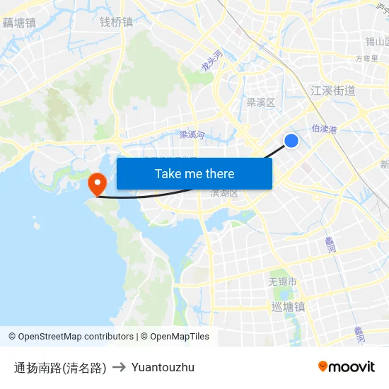 Tongyang South Road (Qingming Road) to Yuantouzhu map