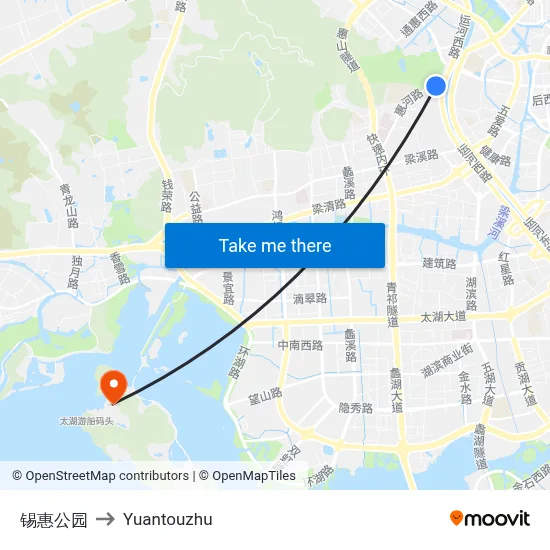 Xihui Park to Yuantouzhu map