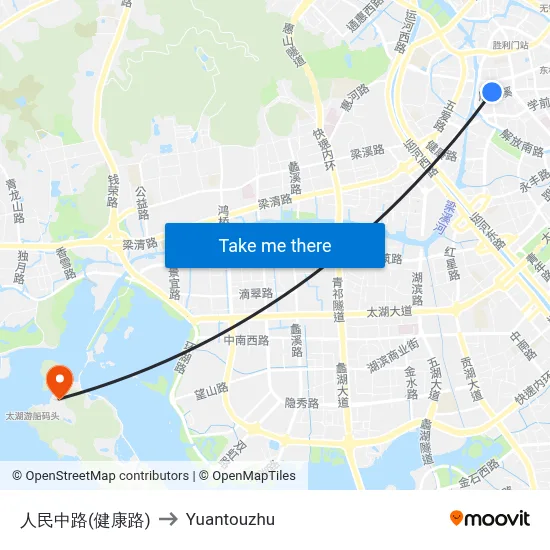 People's Middle Road (Health Road) to Yuantouzhu map