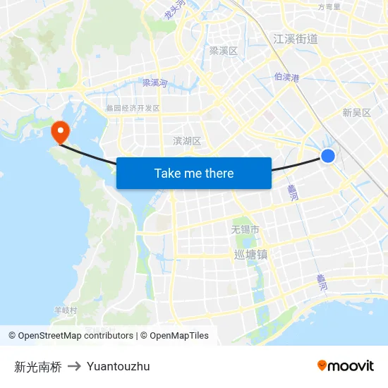 Xinguang South Bridge to Yuantouzhu map