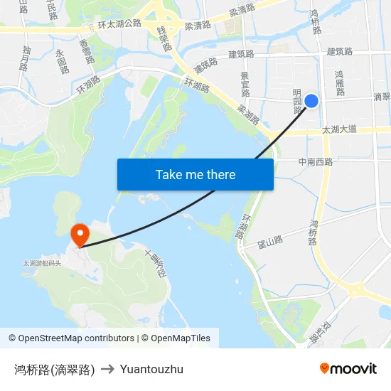 Hongqiao Road (Dicui Road) to Yuantouzhu map