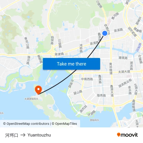 河埒口 to Yuantouzhu map