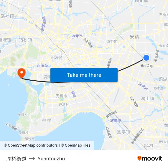 Houqiao Street to Yuantouzhu map