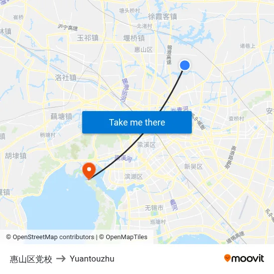 Huishan District Party School to Yuantouzhu map