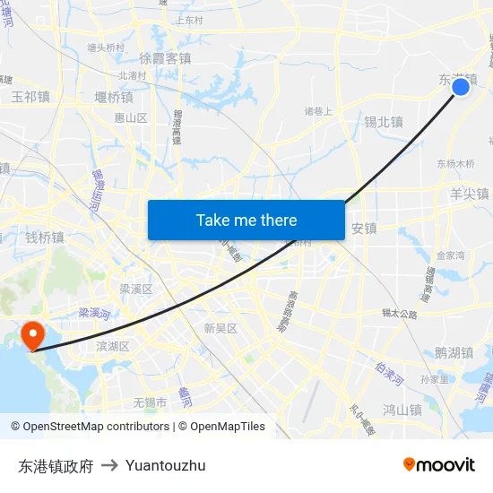 东港镇政府 to Yuantouzhu map