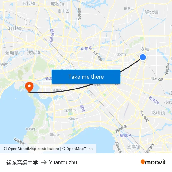 Xidong High School to Yuantouzhu map