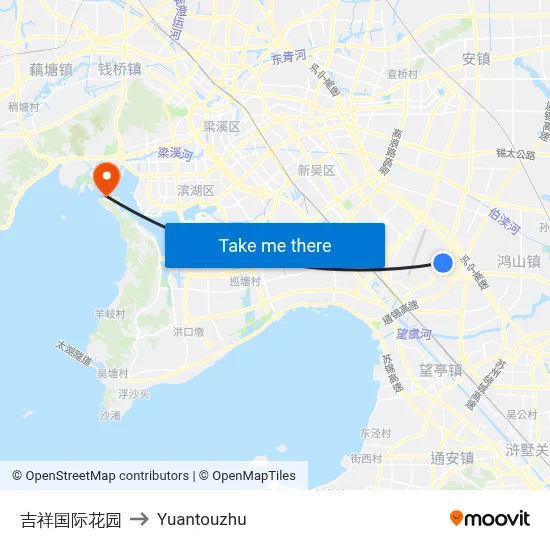 Jixiang International Garden to Yuantouzhu map