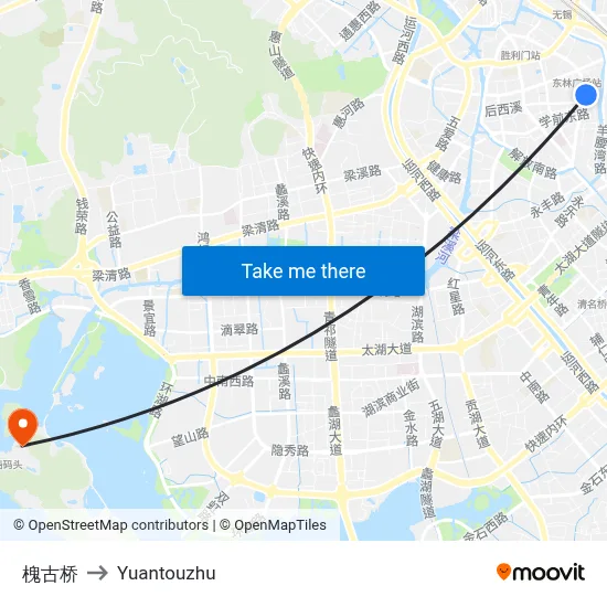 Huaigu Bridge to Yuantouzhu map