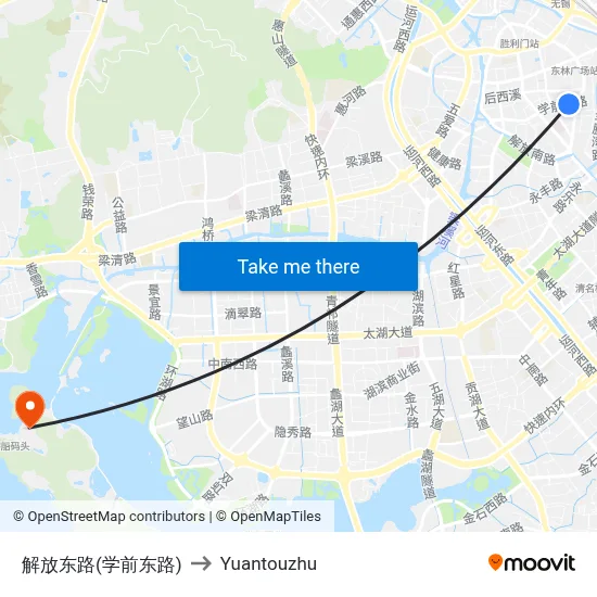 Liberation East Road (Xuequan East Road) to Yuantouzhu map