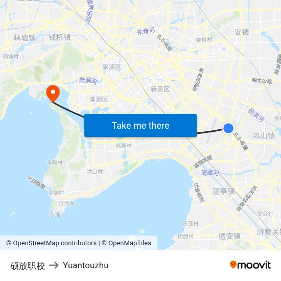 Shuofang Vocational School to Yuantouzhu map