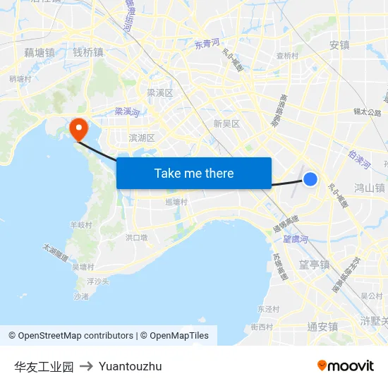 华友工业园 to Yuantouzhu map