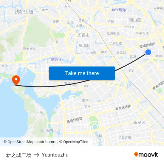 Xinzhicheng Plaza to Yuantouzhu map