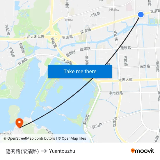 Yinxiu Road (Liangqing Road) to Yuantouzhu map