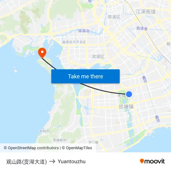 Guanshan Road (Gonghu Avenue) to Yuantouzhu map