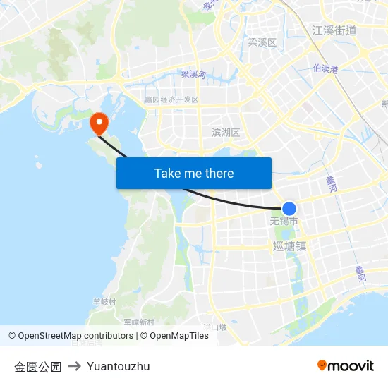金匮公园 to Yuantouzhu map