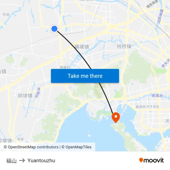 福山 to Yuantouzhu map