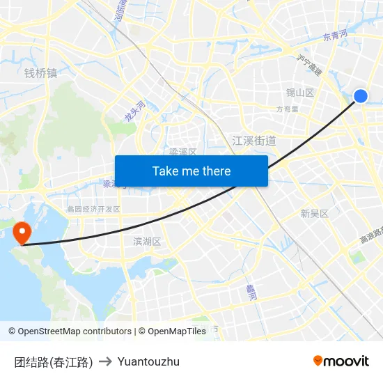 Tuanjie Road (Chunjiang Road) to Yuantouzhu map
