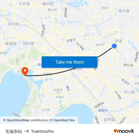 无锡东站 to Yuantouzhu map