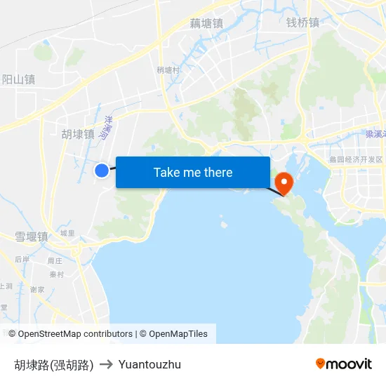 Hude Road (Qianghu Road) to Yuantouzhu map
