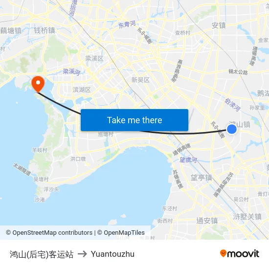 鸿山(后宅)客运站 to Yuantouzhu map