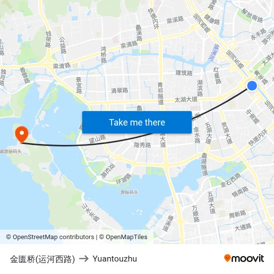 Jingui Bridge (Grand Canal West Road) to Yuantouzhu map
