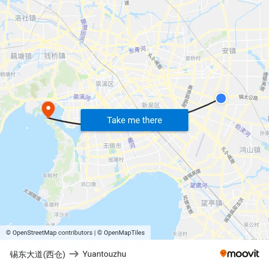 Xidong Avenue (Xicang) to Yuantouzhu map