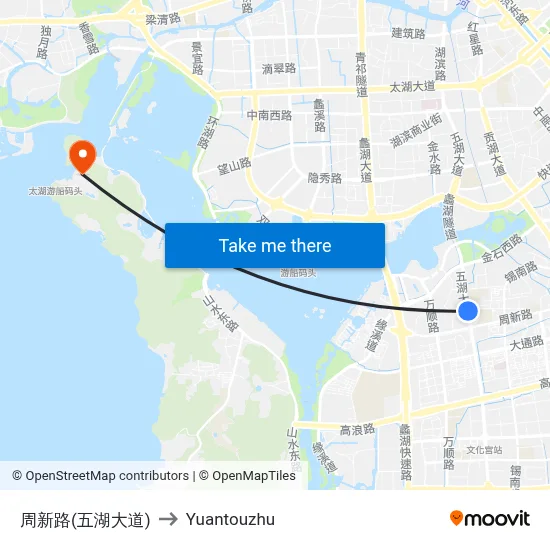 Zhou New Road (Wuhu Avenue) to Yuantouzhu map